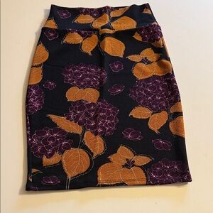 LuLaRoe Black Skirt with Purple and Orange Floral Design